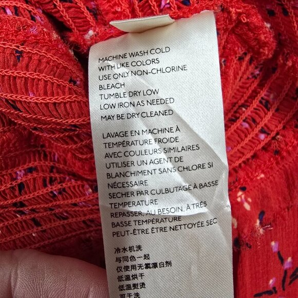 Free People Women Lolita Top Size Small Red Floral Smocked Boho Peasant Crop - Picture 9 of 14